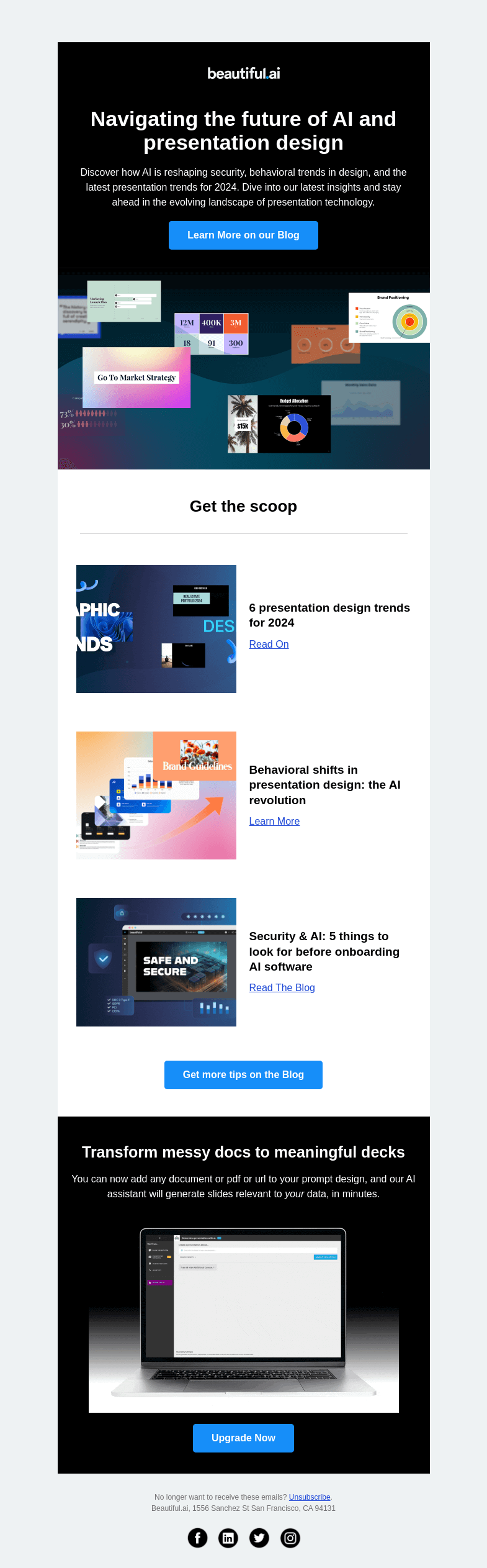 Письмо компании «Beautiful.ai» на тему «The latest in presentations, security, and AI»
