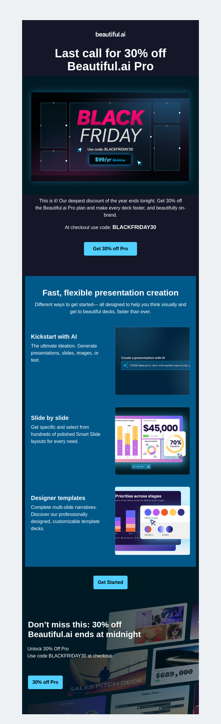 Письмо компании «Beautiful.ai» на тему «Your $45 Black Friday savings end soon»