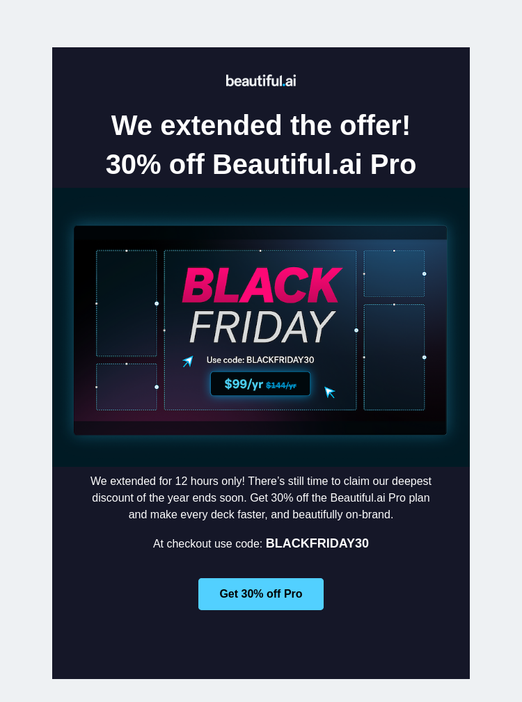 Письмо компании «Beautiful.ai» на тему «Final hours to save $45 on Beautiful.ai Pro»