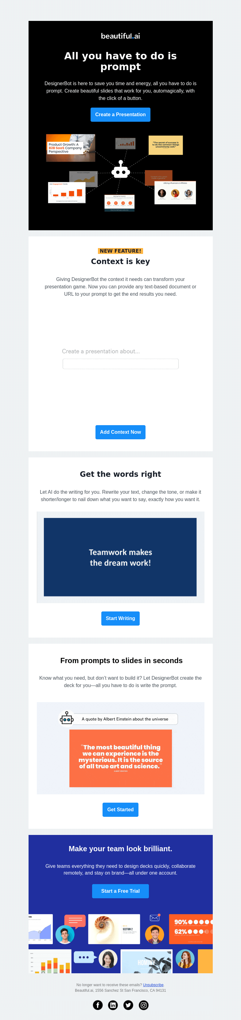 Письмо компании «Beautiful.ai» на тему «Do you believe in magic?»
