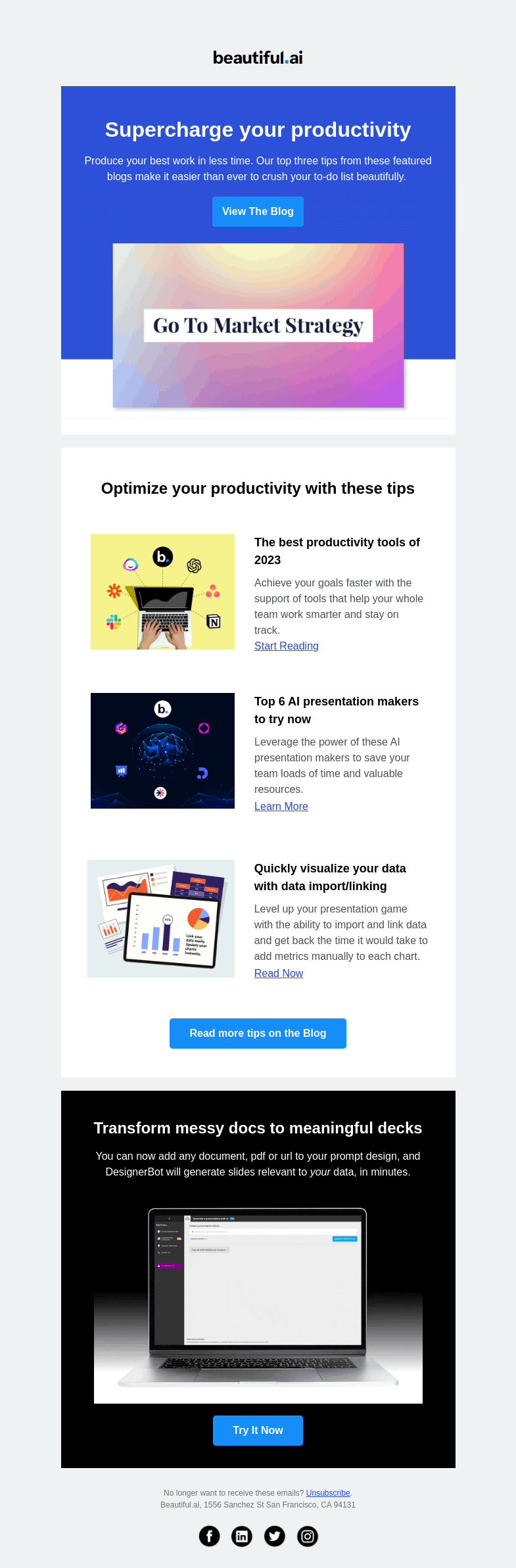 Письмо компании «Beautiful.ai» на тему «Work smarter, not harder, with Beautiful.ai»