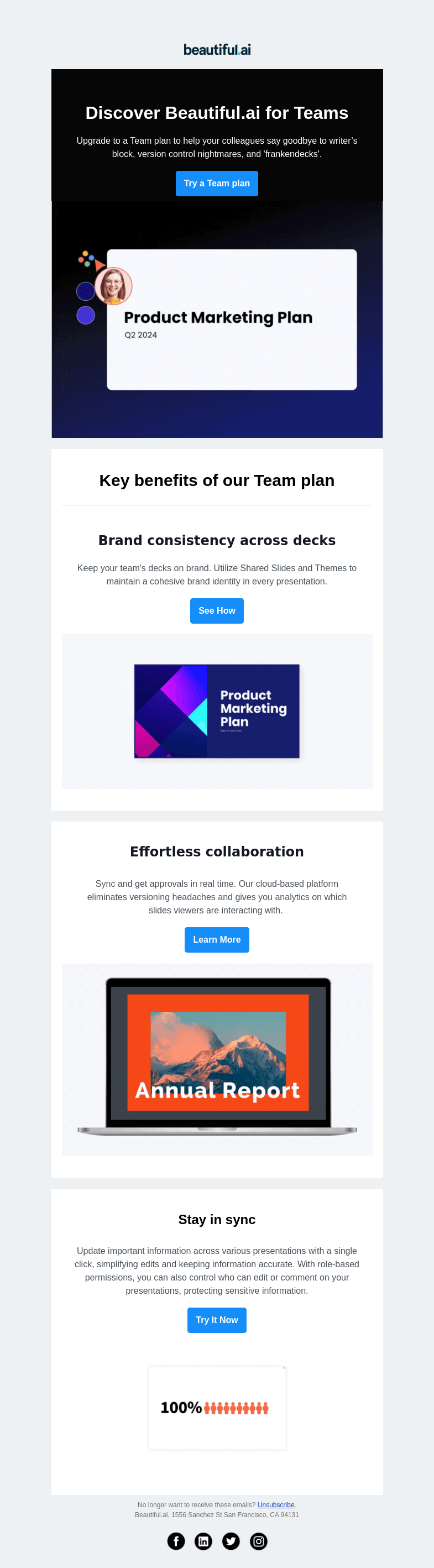 Письмо компании «Beautiful.ai» на тему «Your team »