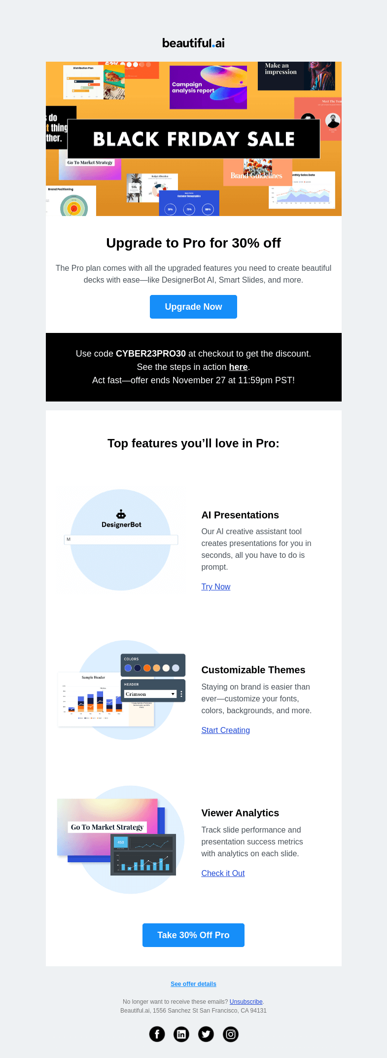 Письмо компании «Beautiful.ai» на тему «Becoming a Pro just got »