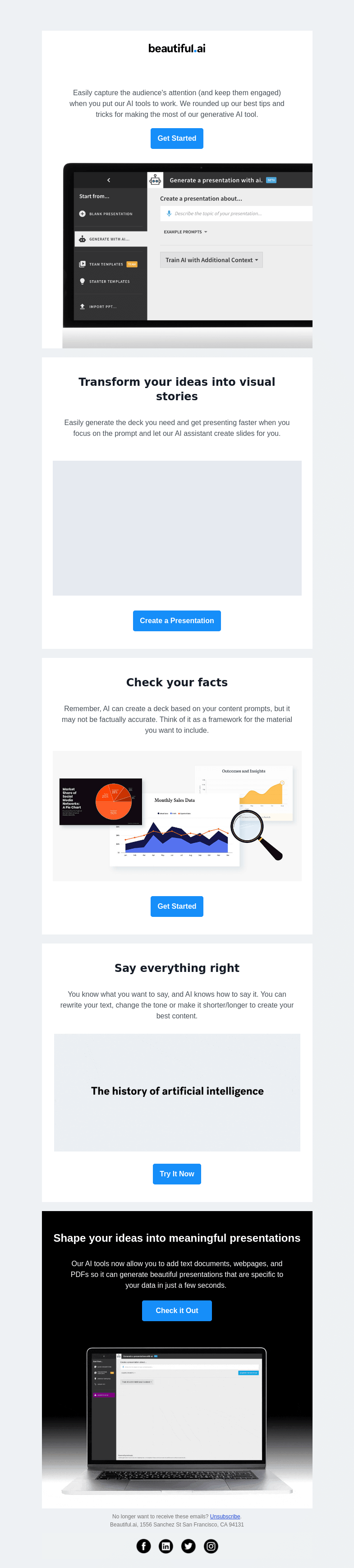 Письмо компании «Beautiful.ai» на тему «Tips to leverage AI the right way»