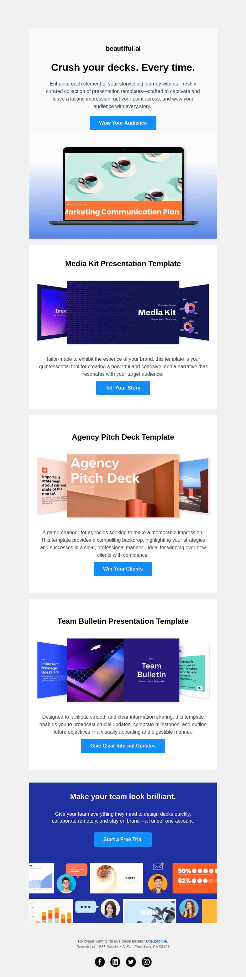 Письмо компании «Beautiful.ai» на тему «Enhance your impact with our latest presentation templates»