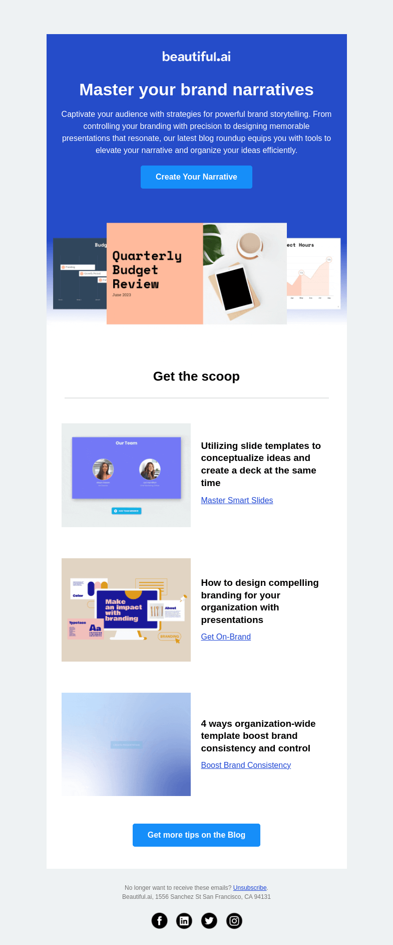 Письмо компании «Beautiful.ai» на тему «Tell your story, nail your vision»