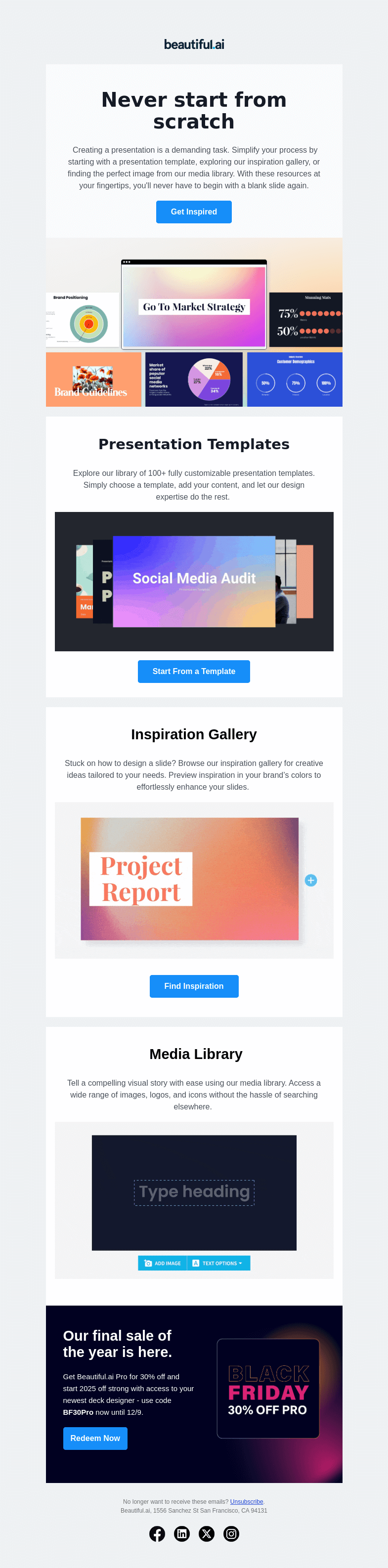 Письмо компании «Beautiful.ai» на тему «The ultimate presentation shortcut »