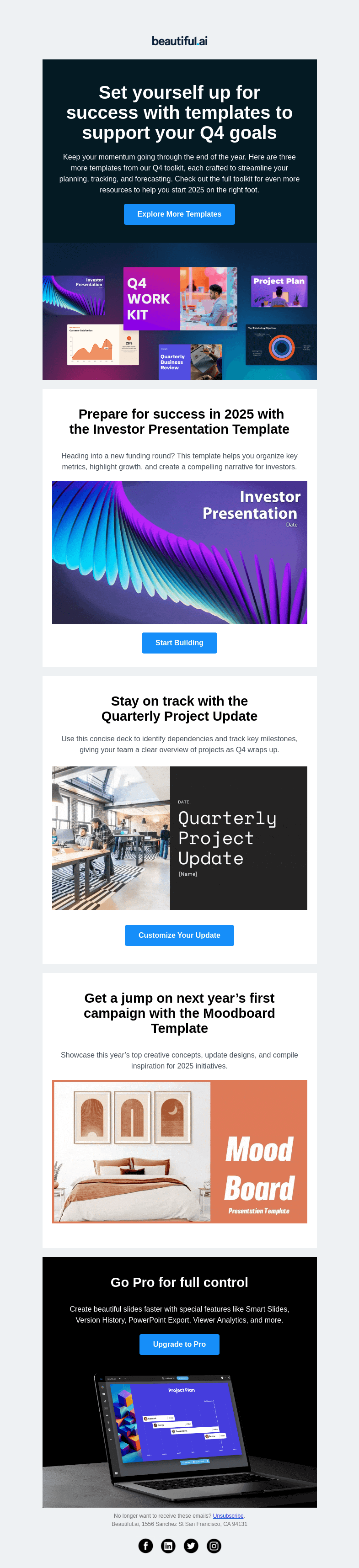 Письмо компании «Beautiful.ai» на тему «Maximize your Q4 impact with these presentation templates»