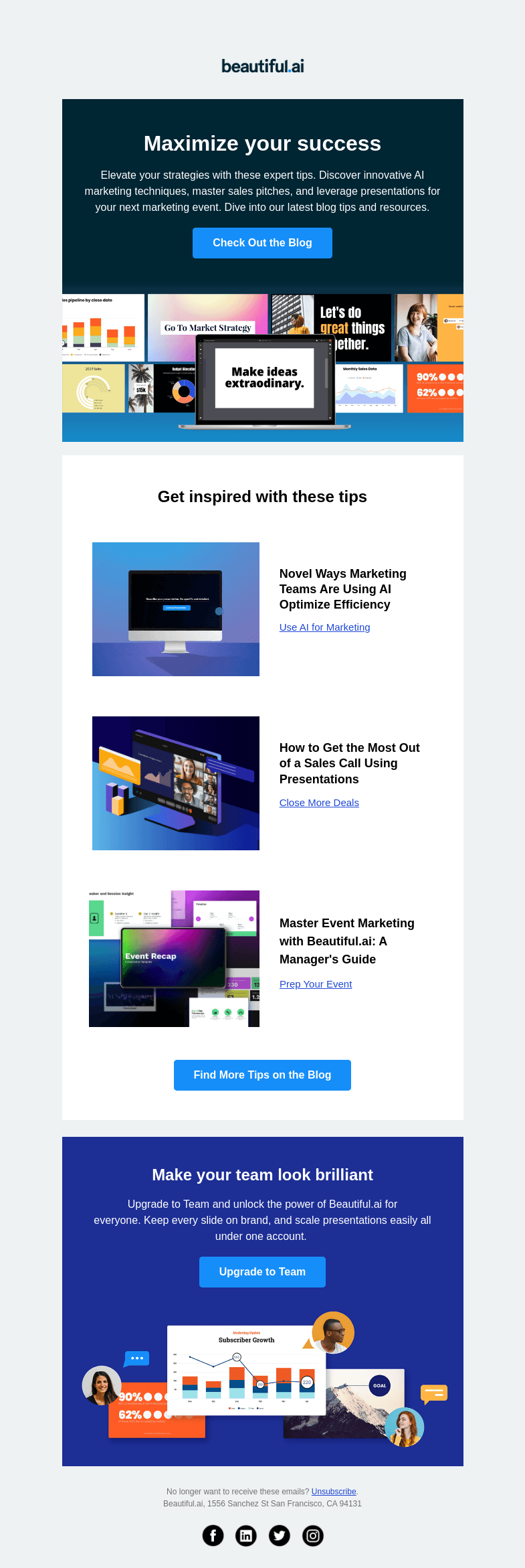 Письмо компании «Beautiful.ai» на тему «Supercharge your marketing & sales strategies»