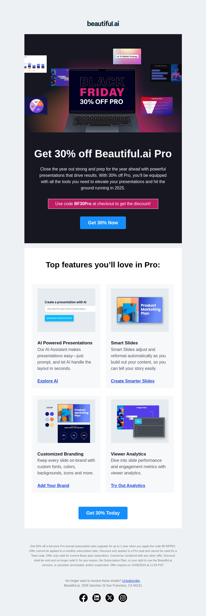 Письмо компании «Beautiful.ai» на тему «Our final sale of the year is here!»