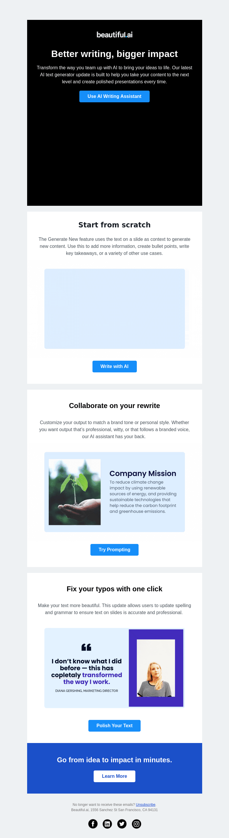 Письмо компании «Beautiful.ai» на тему «Write better together»