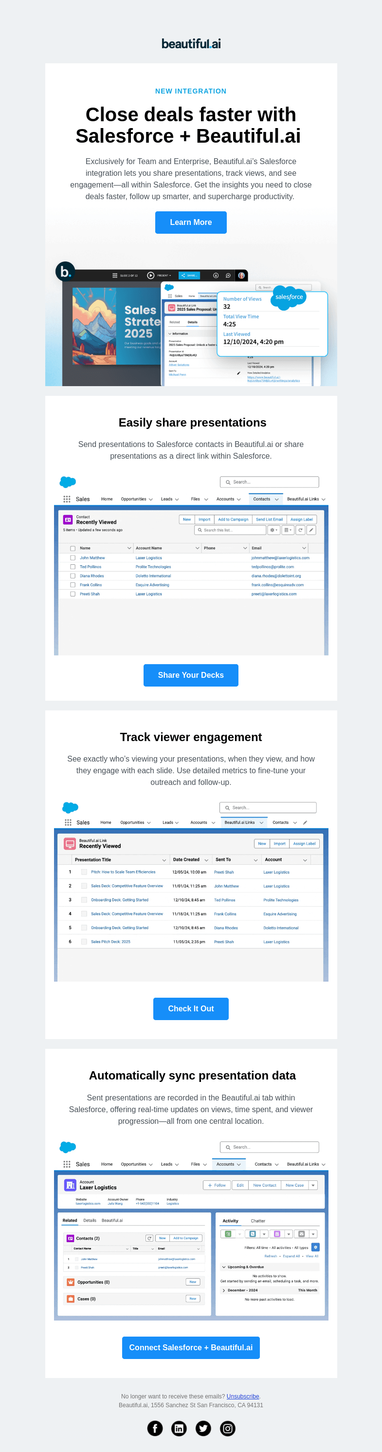 Письмо компании «Beautiful.ai» на тему «Introducing Salesforce + Beautiful.ai»