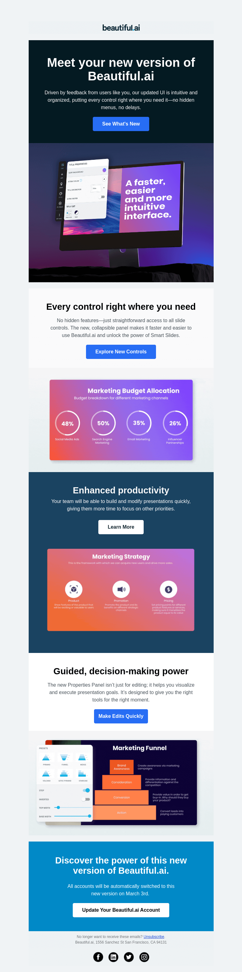 Письмо компании «Beautiful.ai» на тему «Unlock faster, easier presentation design»