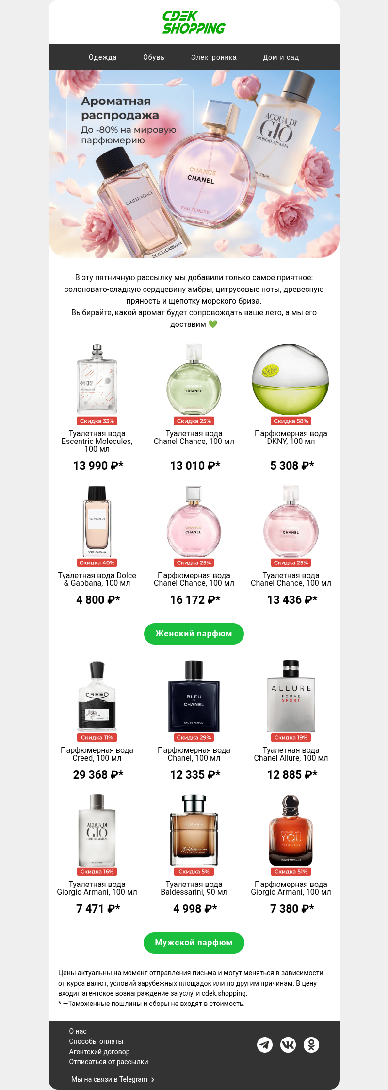 Письмо компании «CDEK.Shopping» на тему «До -80% на парфюм 🔥»