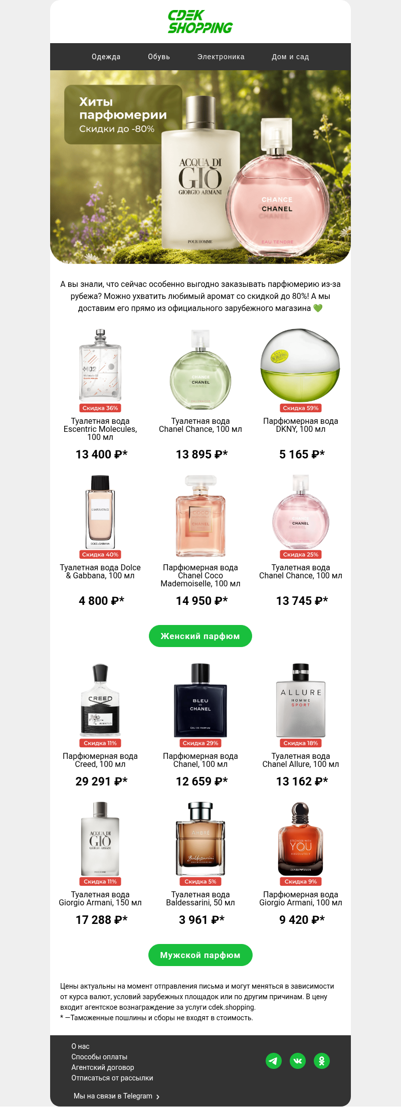 Письмо компании «CDEK.Shopping» на тему «До -80% на парфюм»