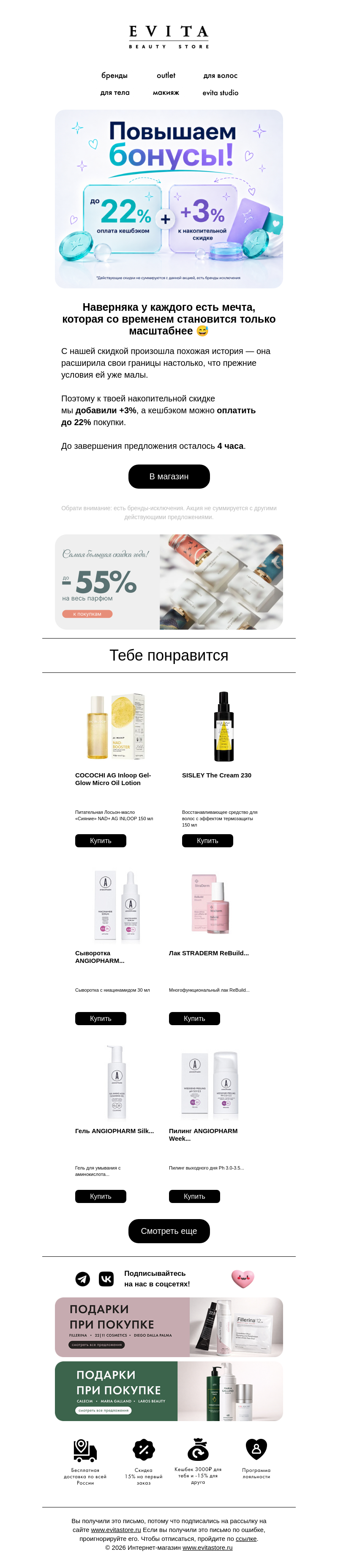Письмо компании «evitastore.ru» на тему «Самый сладкий момент дня в эти 4 часа 🍰»