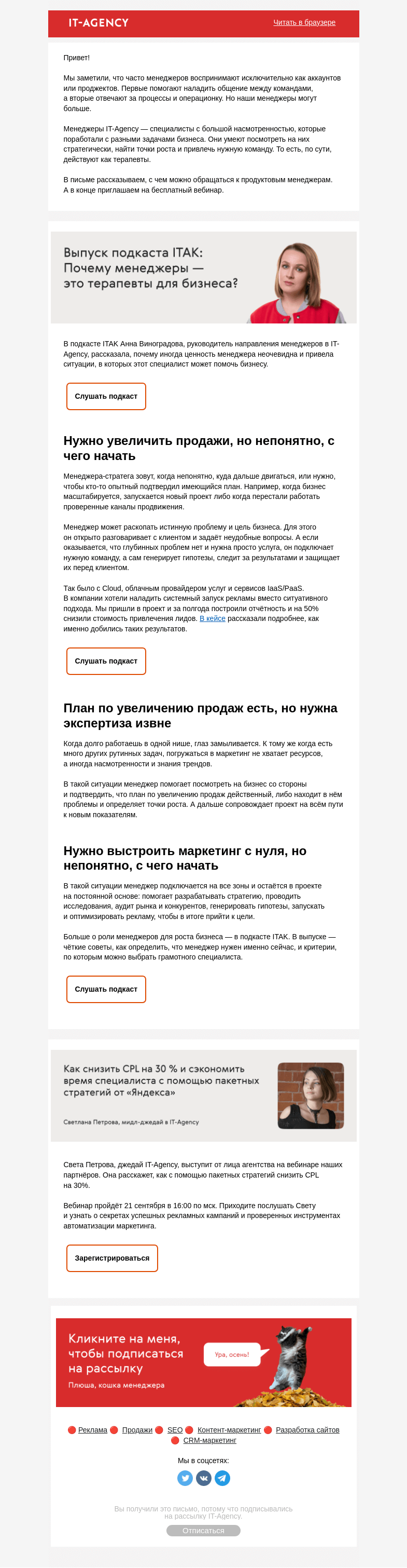 Письмо компании «IT-Agency» на тему «Сделали всё для масштабирования, но роста нет»