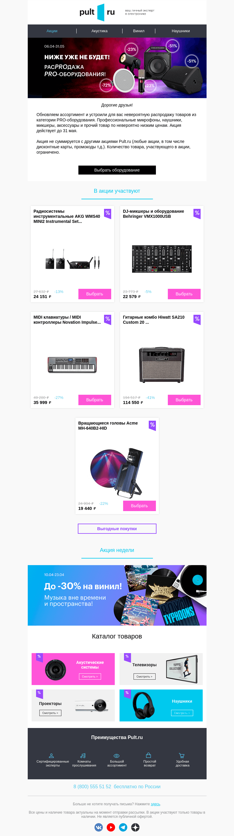 Письмо компании «Pult.ru» на тему «🎹 Распродажа PRO-оборудования!»
