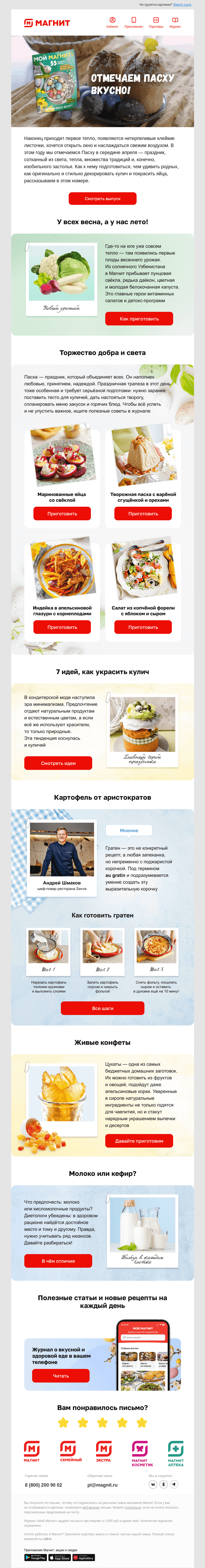 Письмо компании «Магнит» на тему «🎂 Празднуйте Пасху с нашими идеями и рецептами»