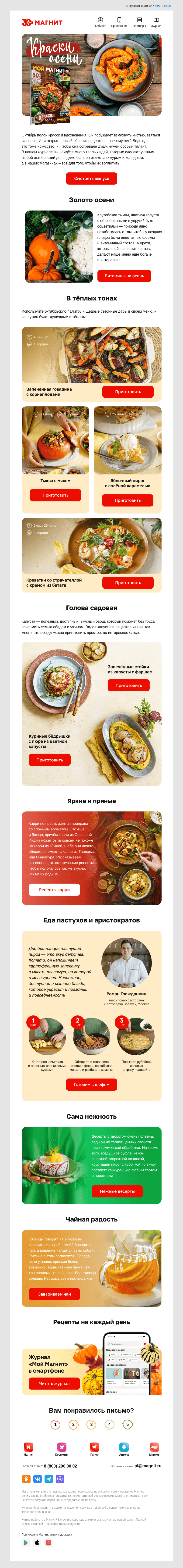 Письмо компании «Магнит» на тему «🍽️ Осеннее меню: рецепты для тепла и уюта»