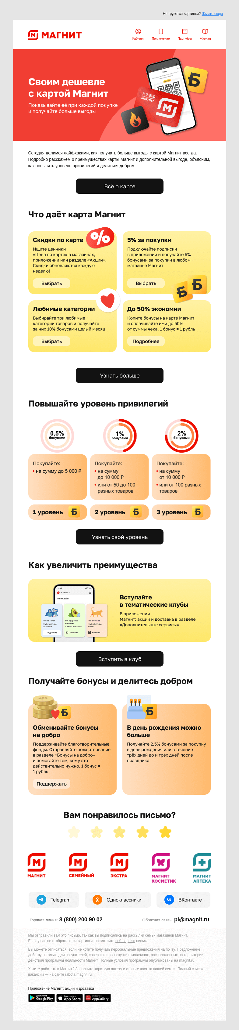 Письмо компании «Магнит» на тему «Ваша карта может больше 🔥»