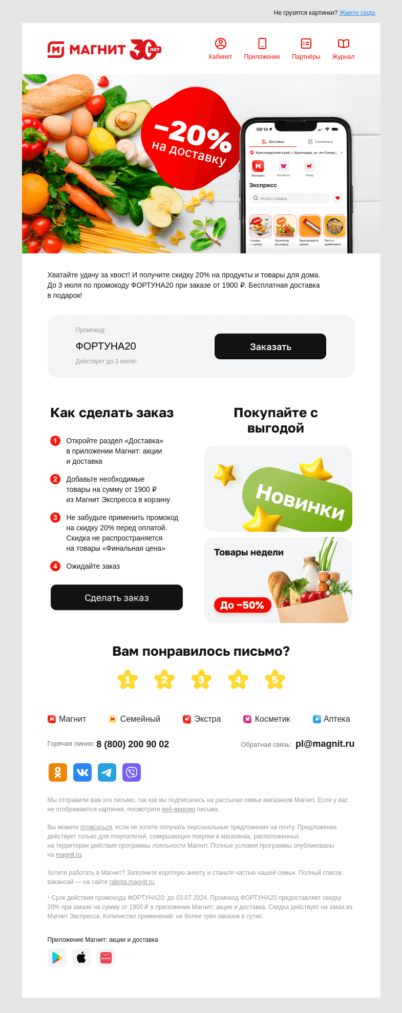 Письмо компании «Магнит» на тему «🥦 –20% на доставку»