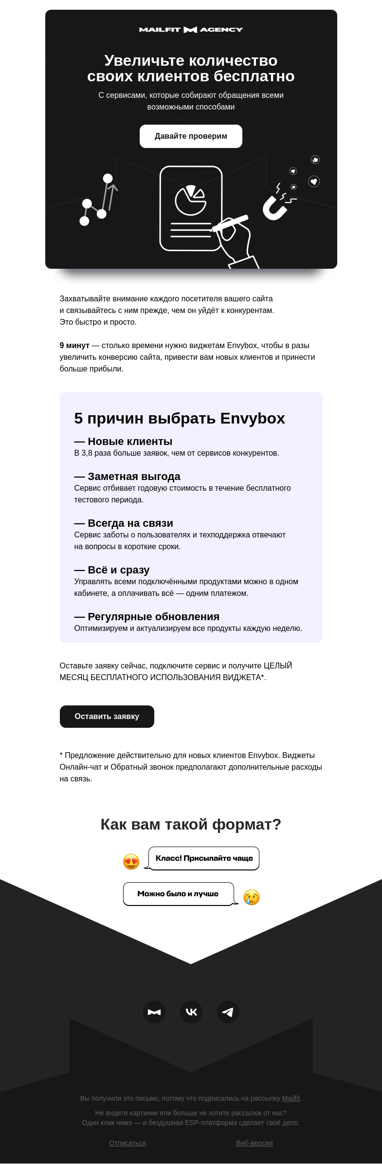 Письмо компании «Mailfit» на тему «Получите больше реальных клиентов с сайта»