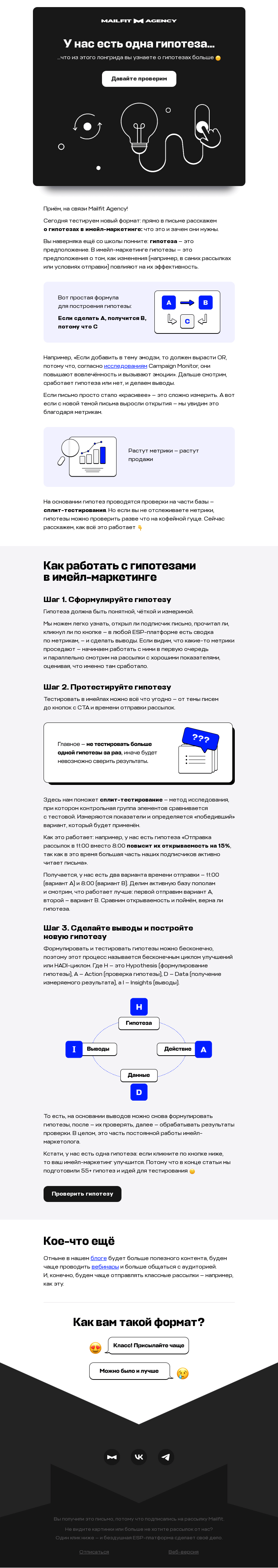 Письмо компании «Mailfit» на тему «Давайте протестируем гипотезу 💌»