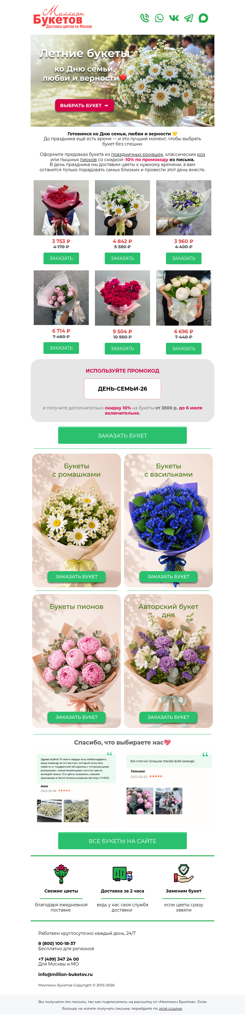 Письмо компании «Миллион Букетов» на тему «-10% на все букеты ко Дню семьи! »