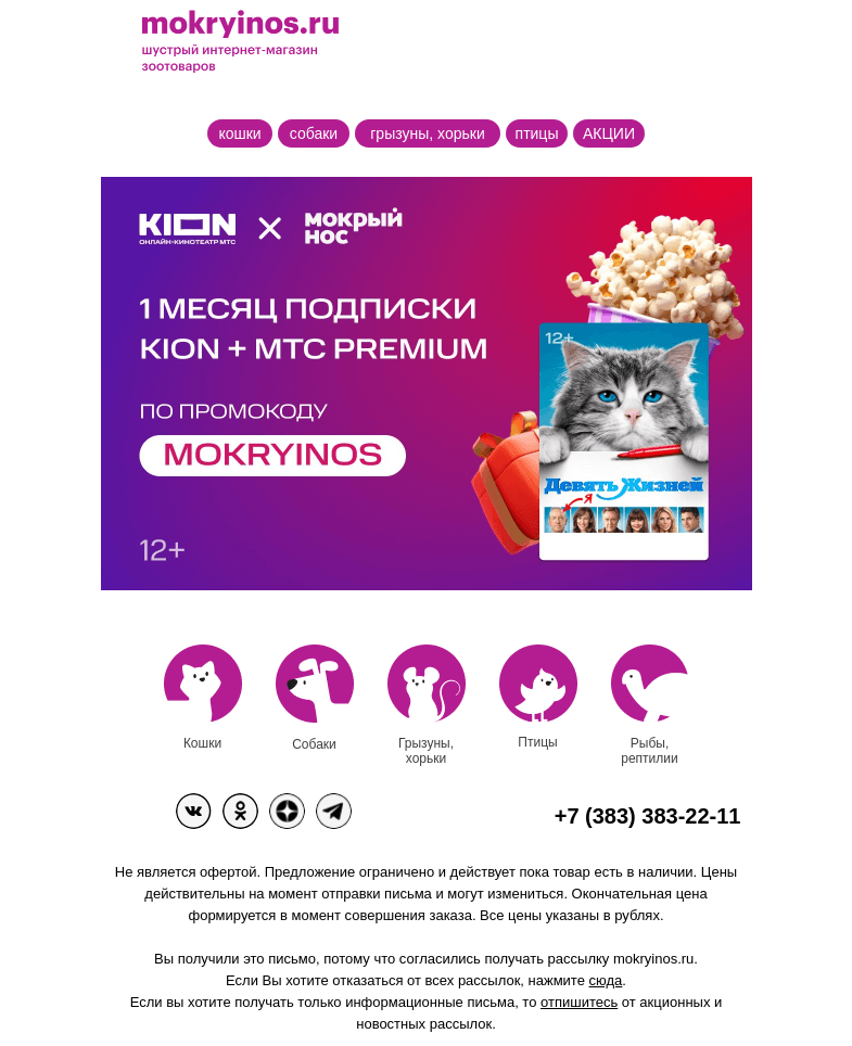 Письмо компании «Мокрый нос» на тему «Подписка KION от Мокрого носа»