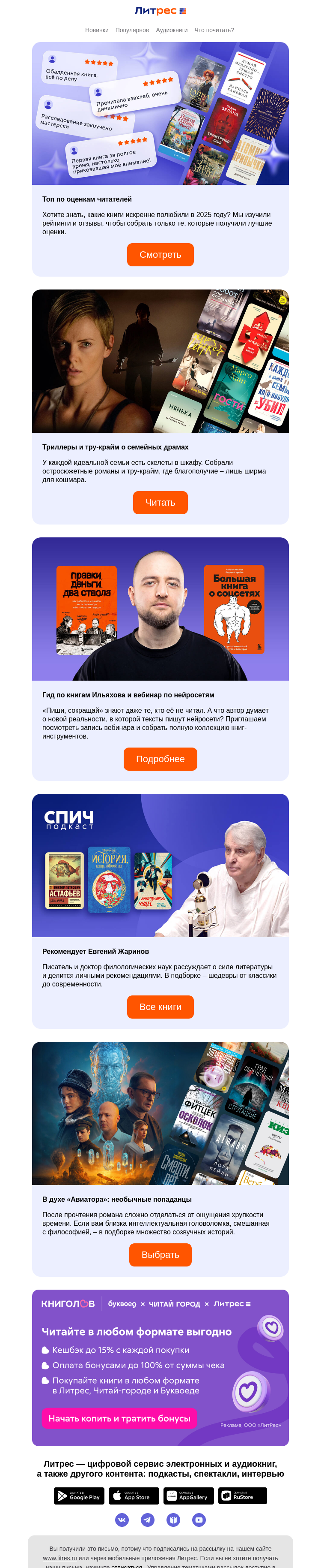 Письмо компании «Литрес» на тему «Лучшие книги по оценкам читателей»