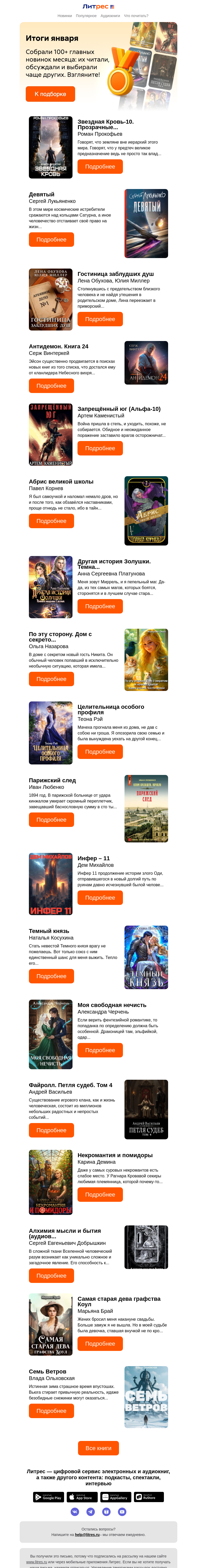 Письмо компании «Литрес» на тему «100+ главных новинок месяца»