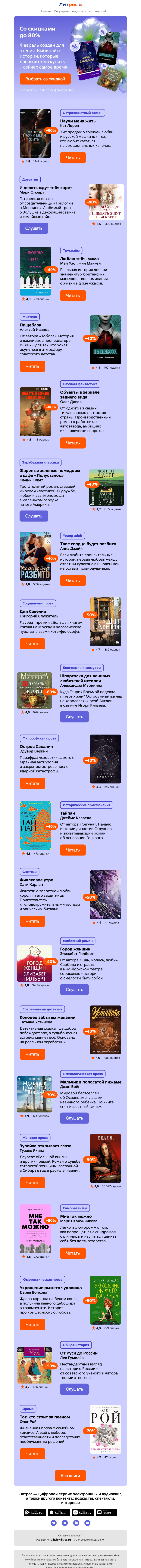 Письмо компании «Литрес» на тему «До –80%»