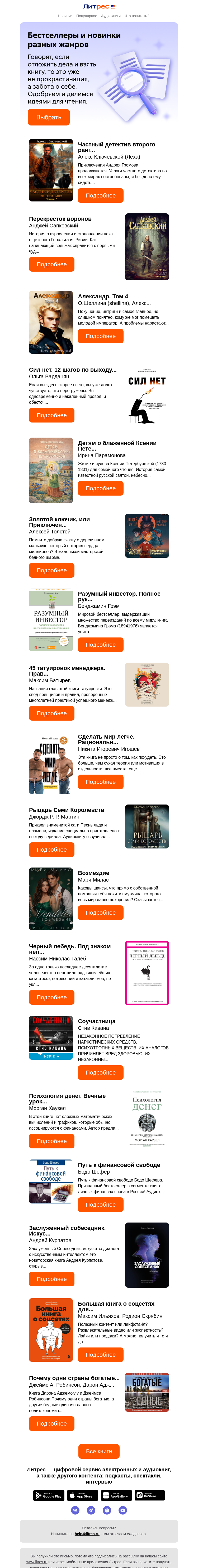 Письмо компании «Литрес» на тему «Проверили почту?»