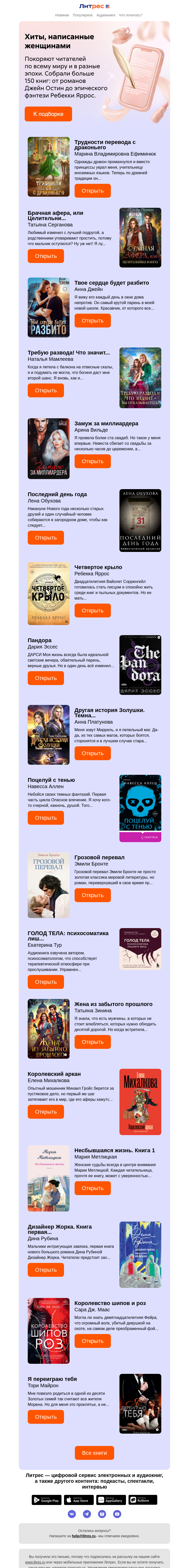 Письмо компании «Литрес» на тему «О чём пишут женщины?»