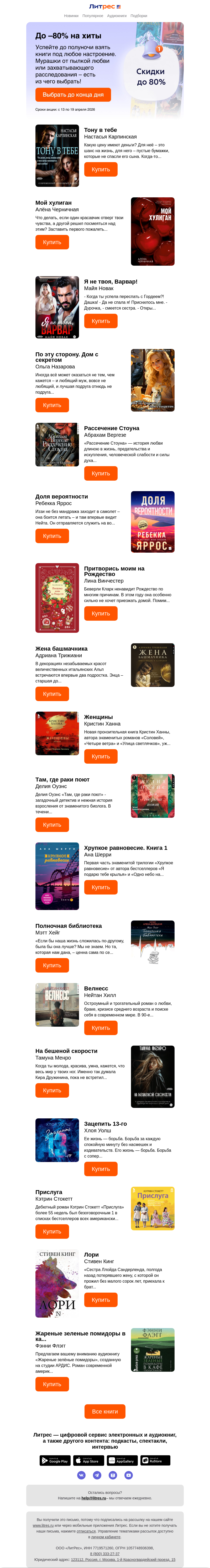 Письмо компании «Литрес» на тему «Завершаем распродажу книг»