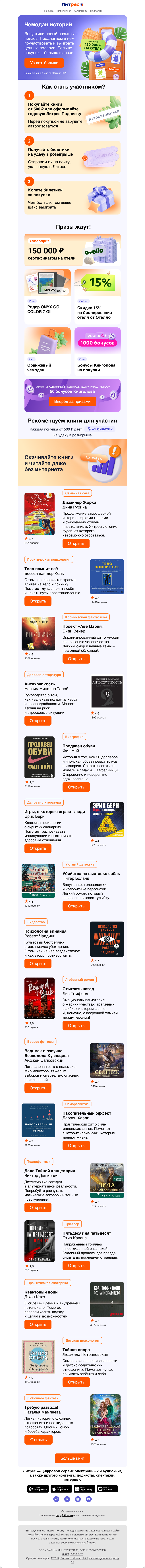 Письмо компании «Литрес» на тему «Новый розыгрыш в Литрес»
