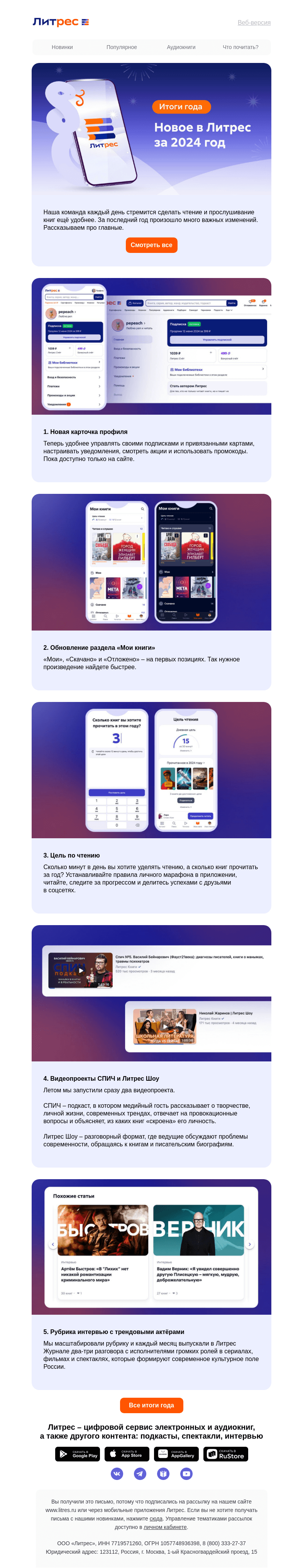 Письмо компании «Литрес» на тему «Важные изменения 2024 года в Литрес»