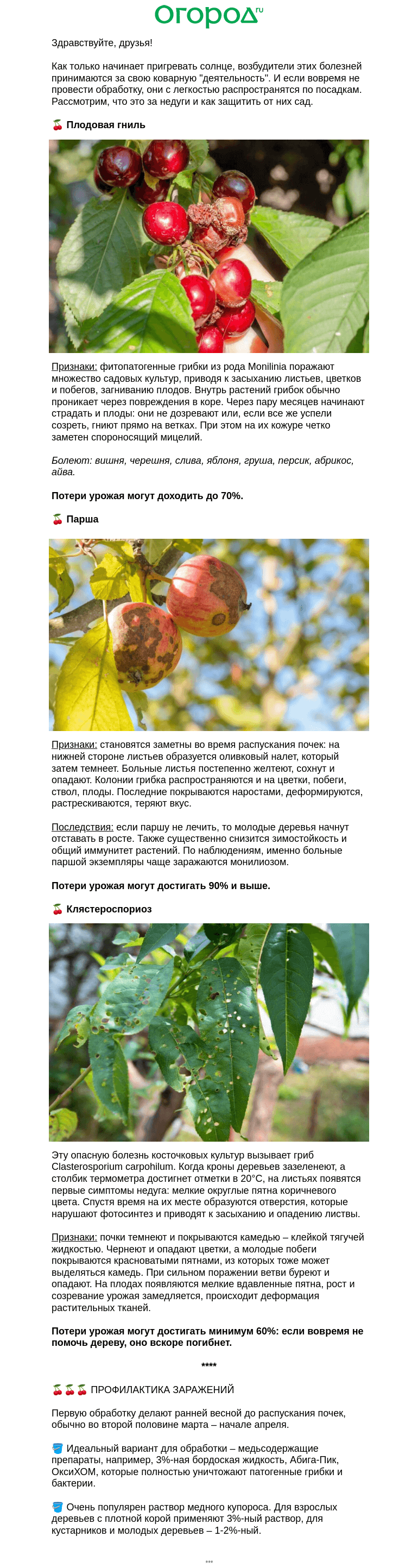 Письмо компании «Огород.ru» на тему «🍒🍏 Болезни, что просыпаются в марте»