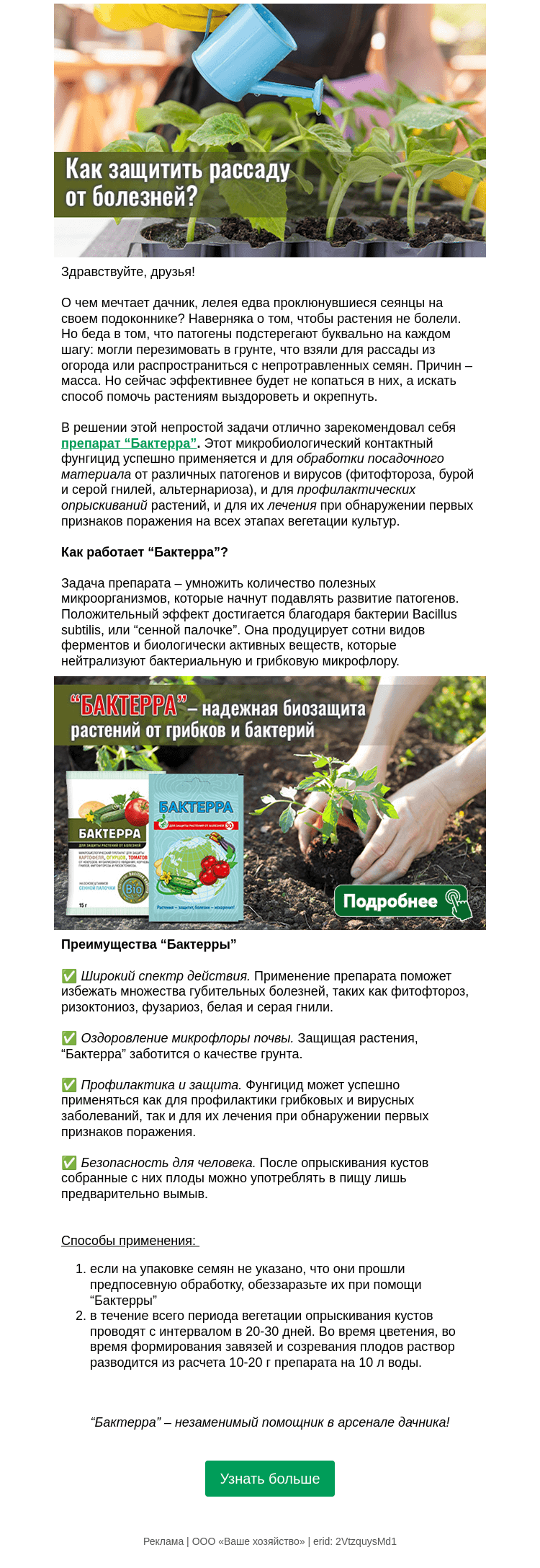 Письмо компании «Огород.ru» на тему «🌱 Как защитить рассаду от болезней»