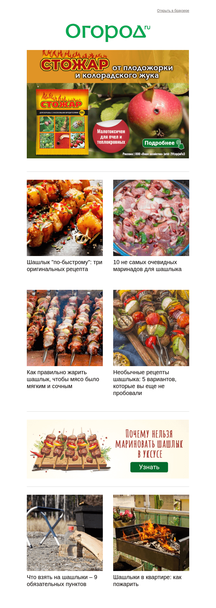 Письмо компании «Огород.ru» на тему «🍖 Собираемся на шашлыки!»