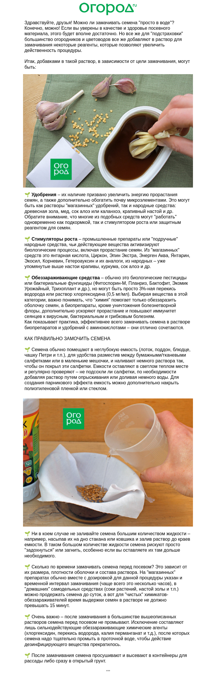 Письмо компании «Огород.ru» на тему «🥃 Замачиваем семена перед посевом»