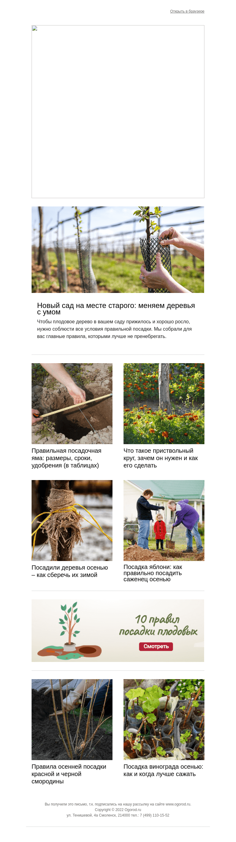 Письмо компании «Огород.ru» на тему «На дворе осень – самое время обновить сад!»