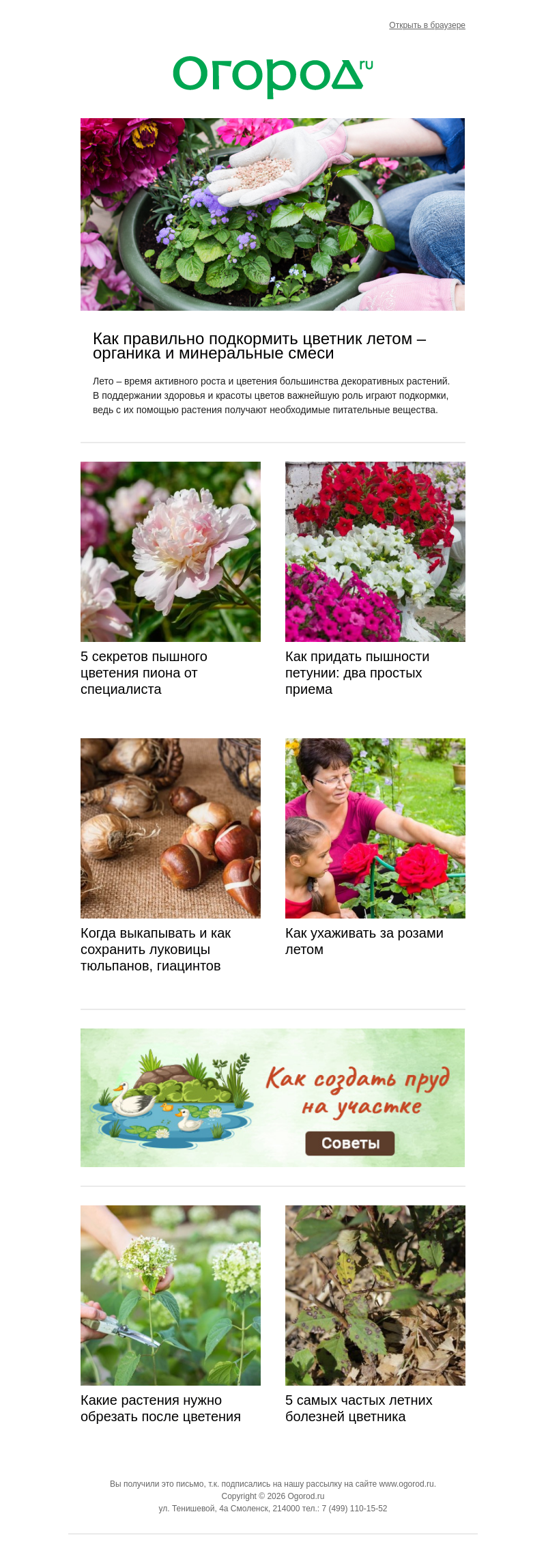 Письмо компании «Огород.ru» на тему «🌹 Летний уход за цветником»