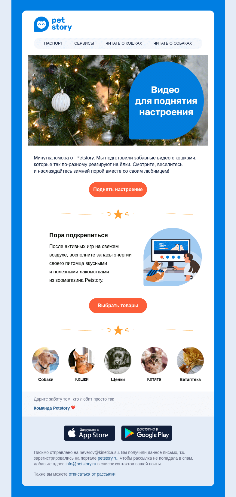 Письмо компании «Petstory» на тему «🐱 ❄️ Поднимите себе настроение!»