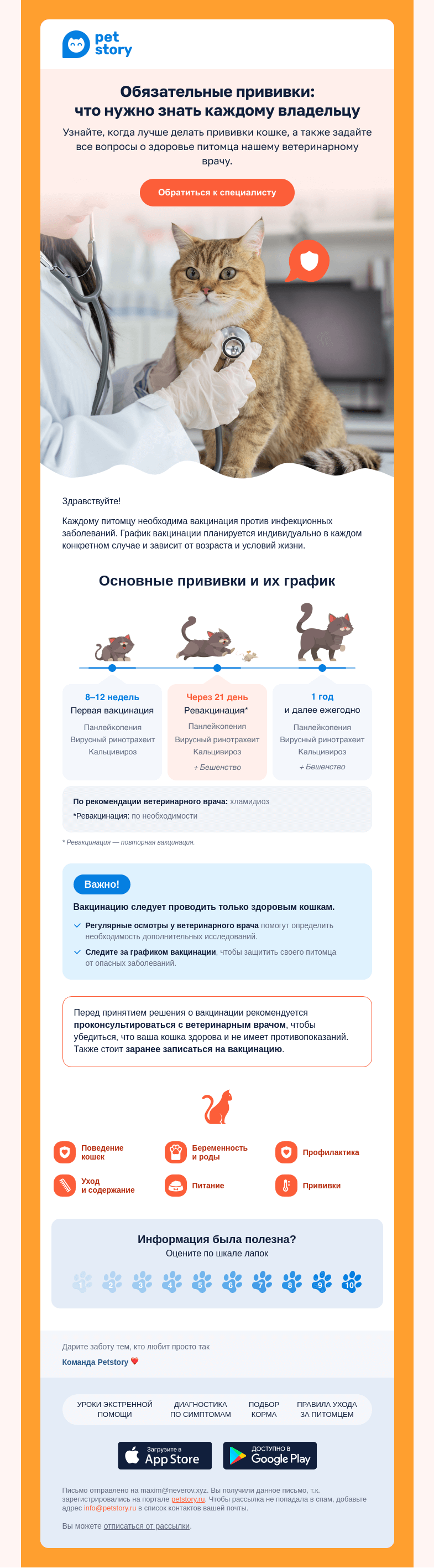 Письмо компании «Petstory» на тему «🐱🛡 Вакцинация: защита вашего пушистого друга»