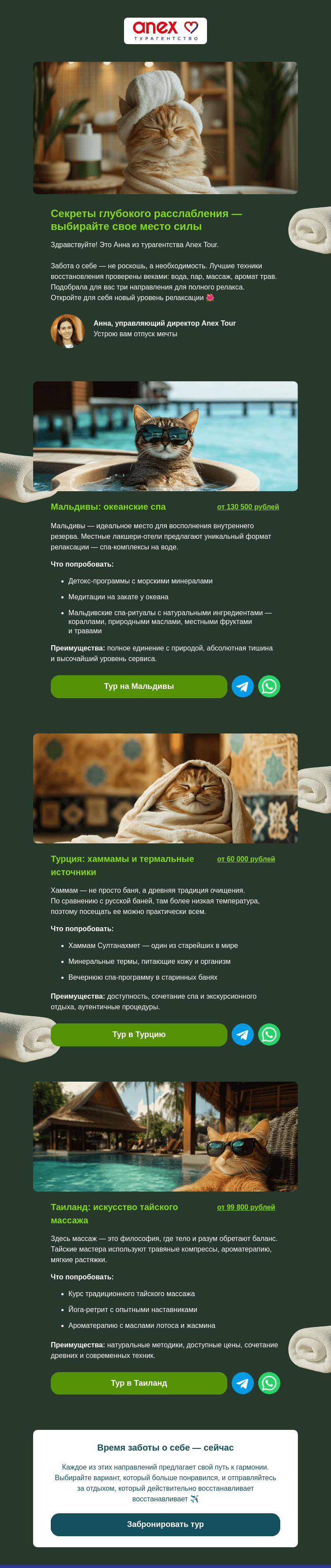 Письмо компании «ANEX Tour» на тему «SPA-отдых мирового уровня рядом»