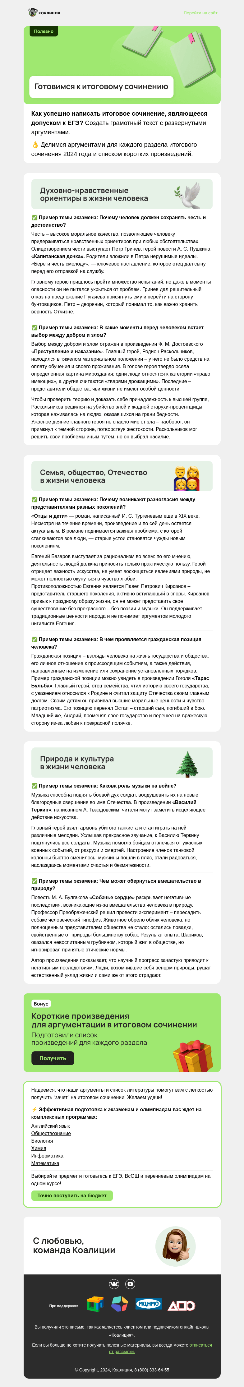 Письмо компании «Коалиция» на тему «😱 Меньше 7 дней до итогового сочинения!»