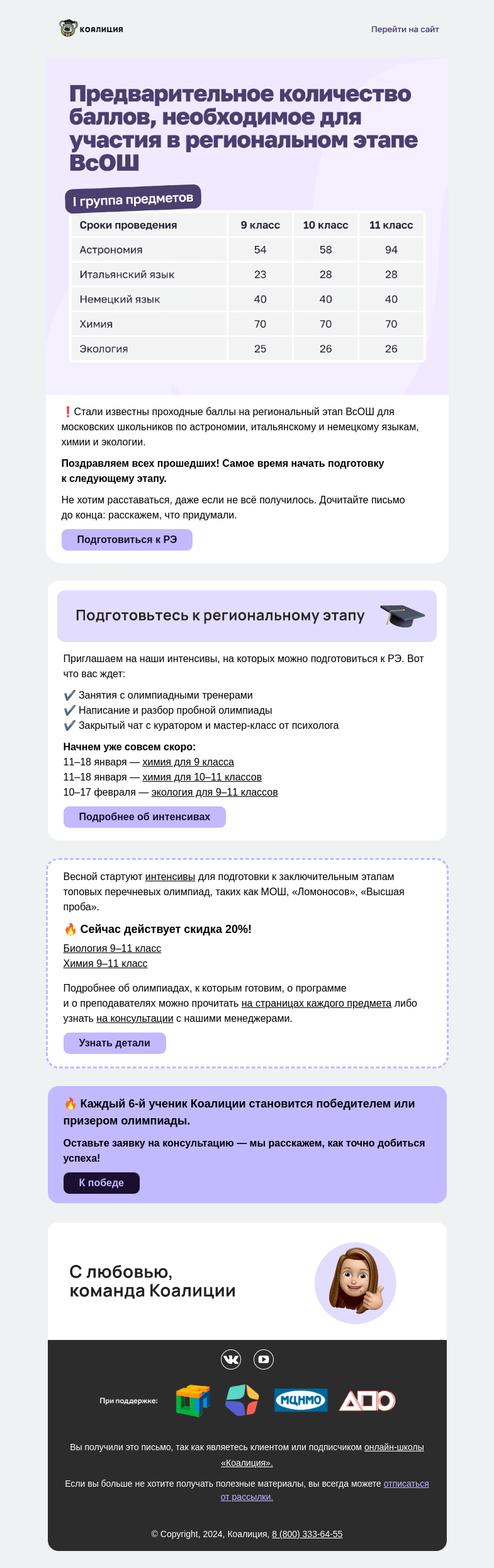 Письмо компании «Коалиция» на тему «❗ Проходные баллы уже известны!»