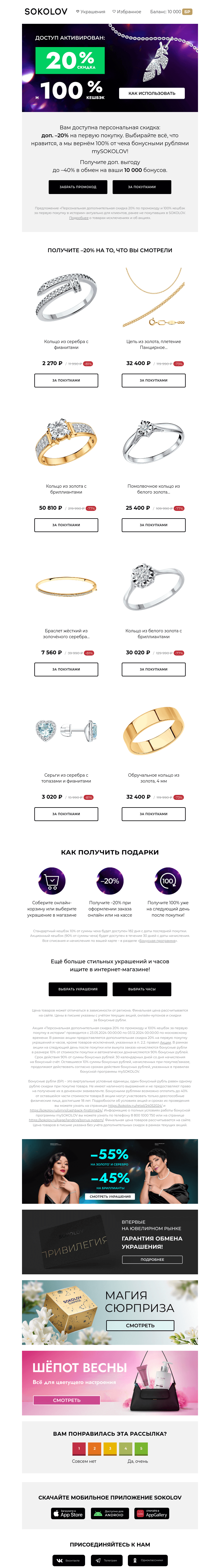 Письмо компании «SOKOLOV» на тему «🖥 Loading… 100% выгоды активировано»